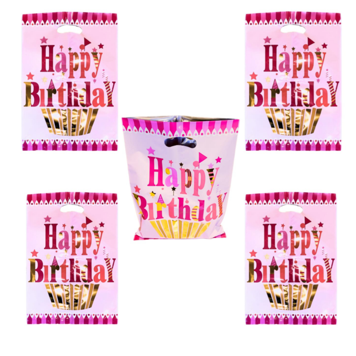 Happy Birthday Themed Party Decoration Plastic Loot Gift Bag - Pack Of 10 Pieces - GCGC222