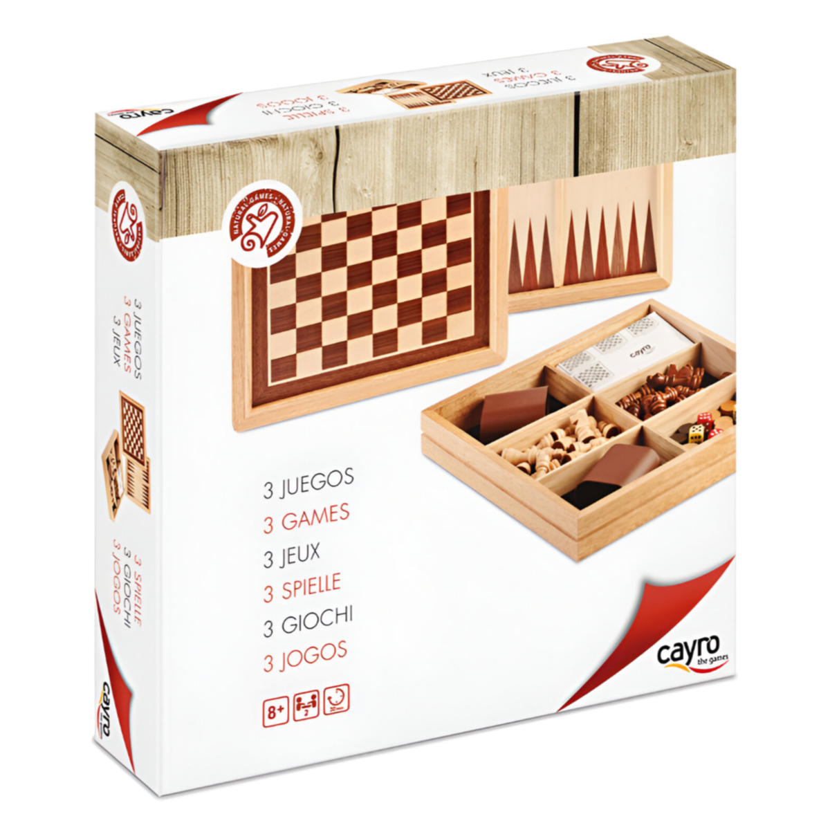 Cayro Inlaid Chess Draughts And Backgammon Board Game - (GSYW175)