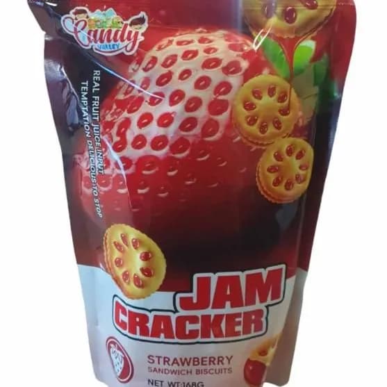 Candy Valley Jam Cracker Strawberry Sandwich Biscuits, 168G