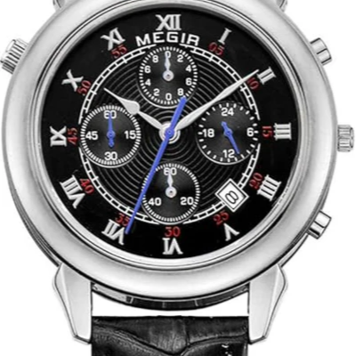 Megir Crown Prince Black Luxury Chronograph Watch for Men & Boys ML2013GBK-1