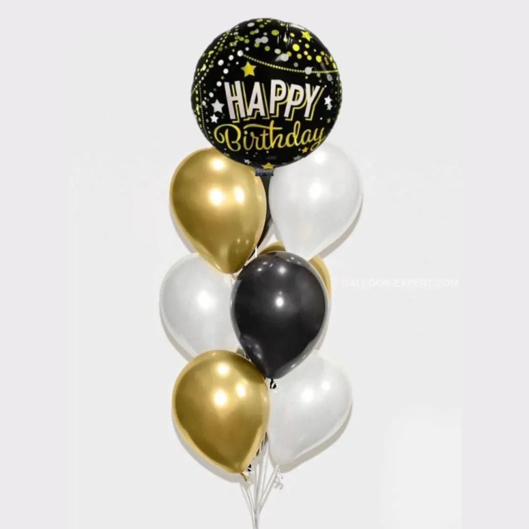 Black White Gold Helium Bunch 