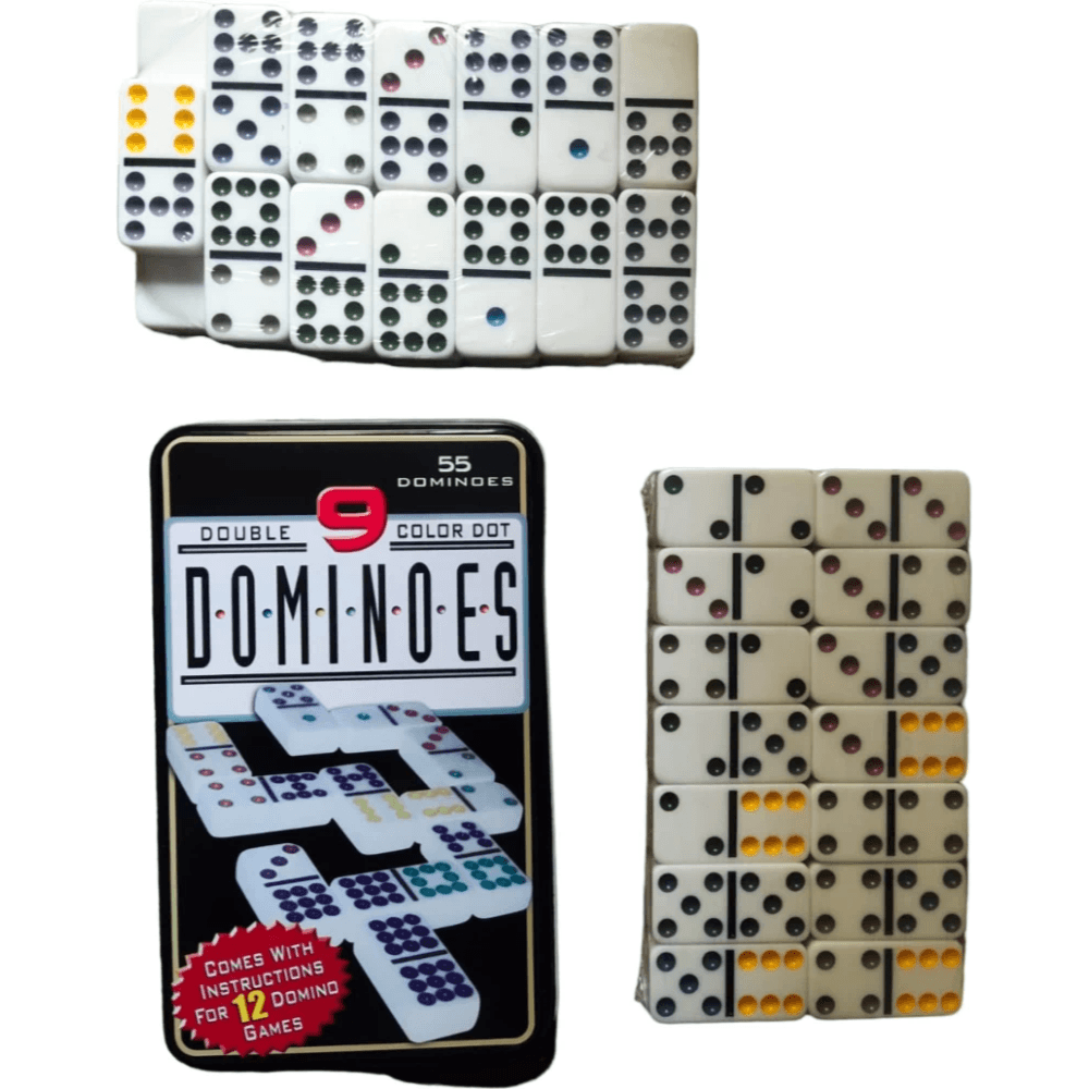Double Nine Color Dot 55 Classic Dominoes Game Set Tin Box