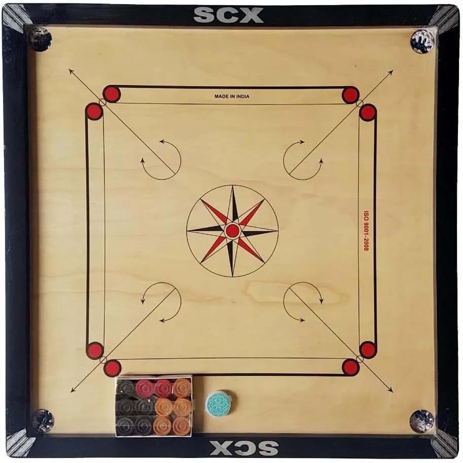 CARROM BOARD MEDIUM with Wooden Carrom Coin + Striker Powder Carrom Board Family Game Medium Size