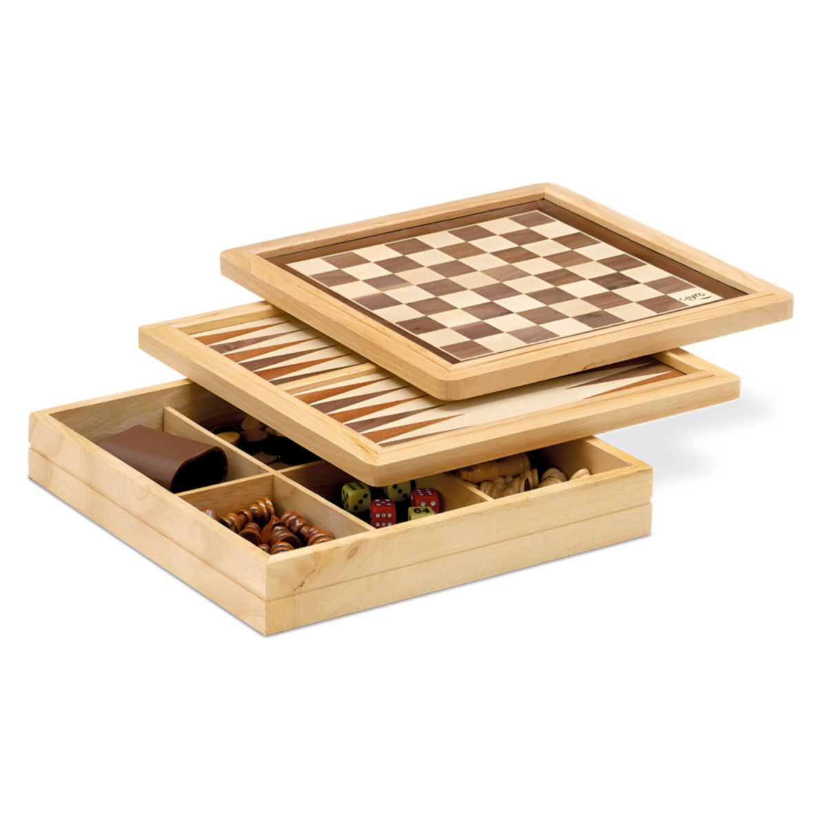 Cayro Inlaid Chess Draughts And Backgammon Board Game - (GSYW175)