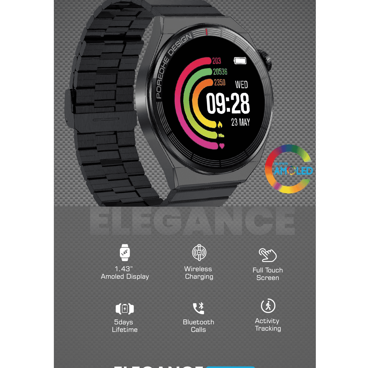 ساعه Pawa Elegance Amoled Smart Watch - Silver