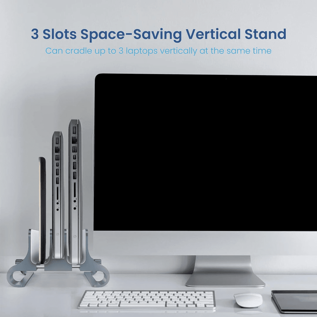 استاند للايباد والماكRemson Vertical Laptop Stand for Desk, 3 Slots Tablet Stand Holder, Aluminum Alloy