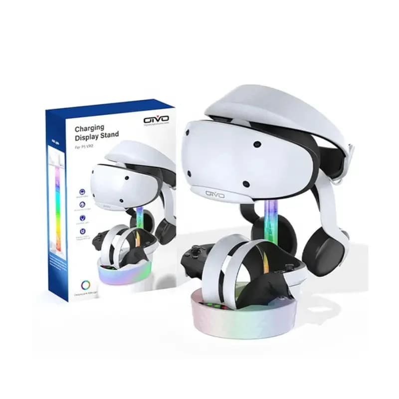 PSVR2 Controller Charger, PS VR2 Charging Stand Dock PSVR2 Charging Station with VR Headset Holder Display Stand with RGB LED Light for PS VR2,2 Magnetic Connector & Type-C Cable