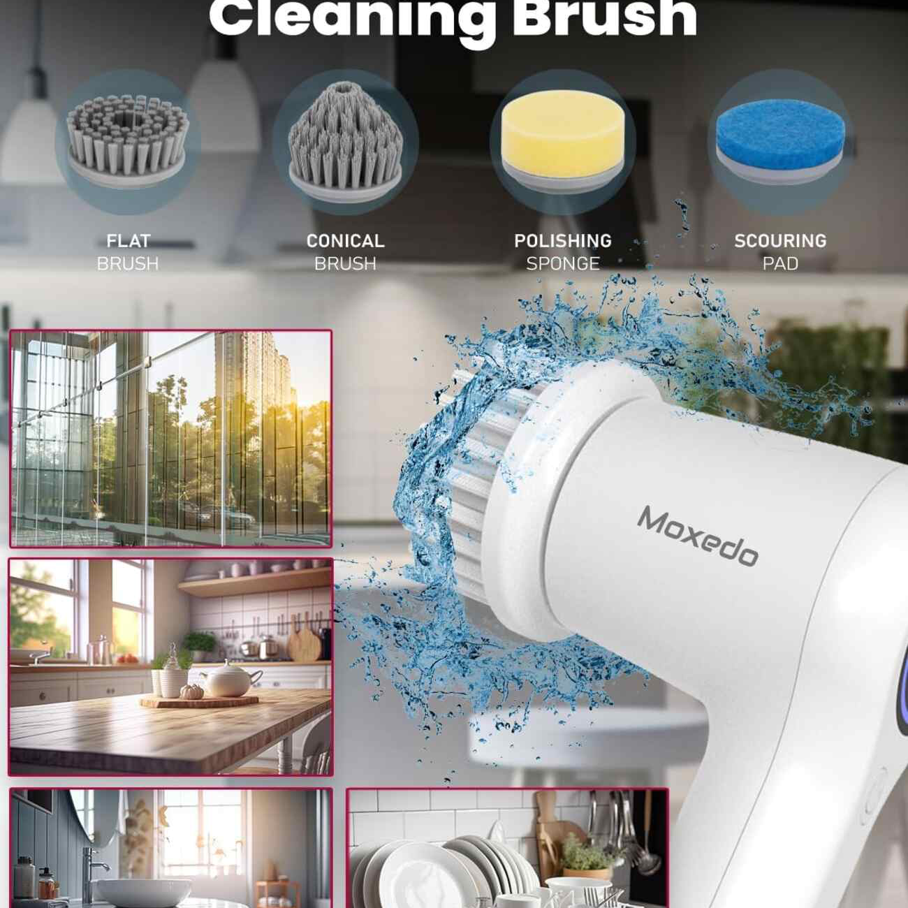 Moxedo Electric Cleaning Brush / Comes with 4 Different Heads / Waterproof