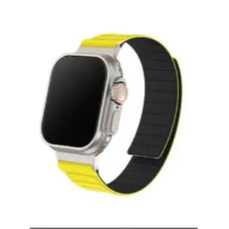 Remson Magnetic Switch- Band Double Side Reversible Silicone Strap for iWatch Series 42-49mm.  Yellow/black