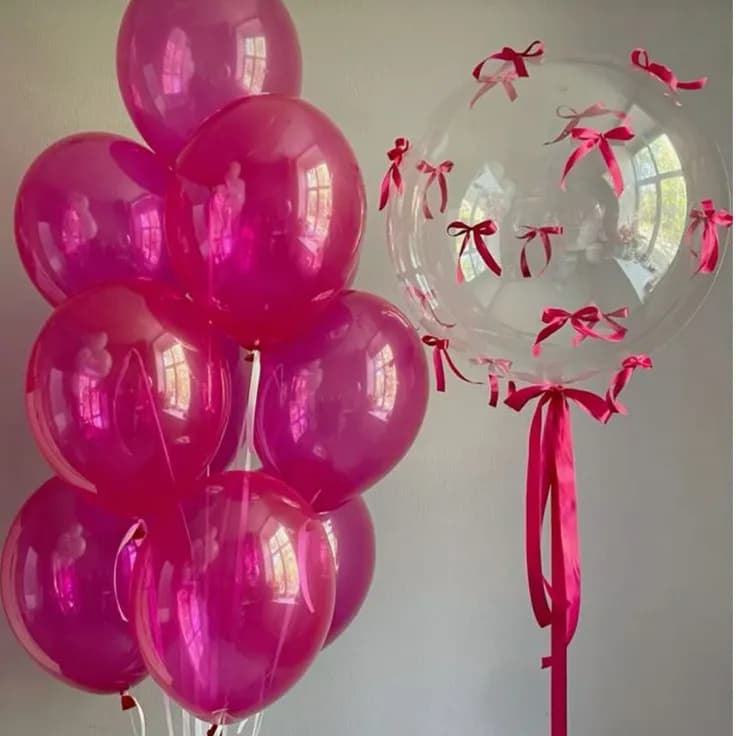 Group Of Fuschia Balloons And Transparent With Coquette Design