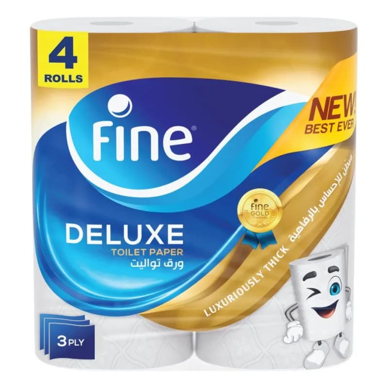 Fine Deluxe Toilet Paper Tisssue 140 Sheets 3Ply 4 Rolls