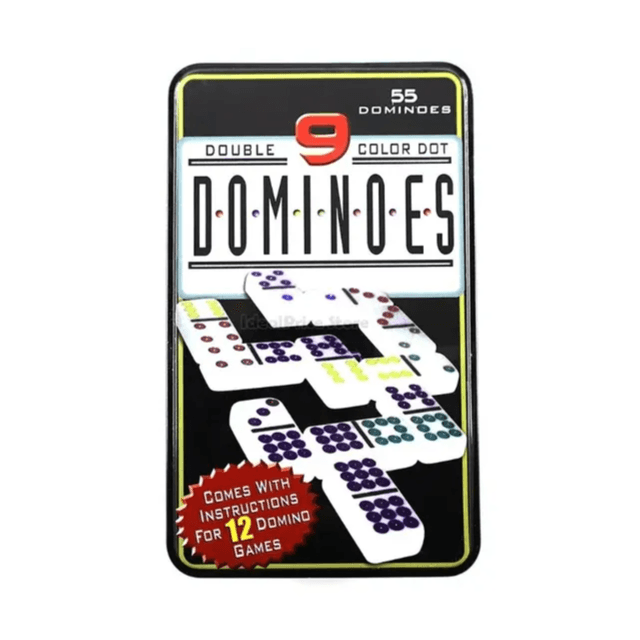Double Nine Color Dot 55 Classic Dominoes Game Set Tin Box