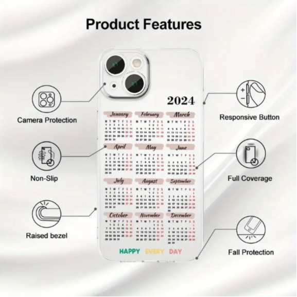 2024 Calendar UV Print Clean Case 2.0mm Thickening IPhone Cover 14 ProMax