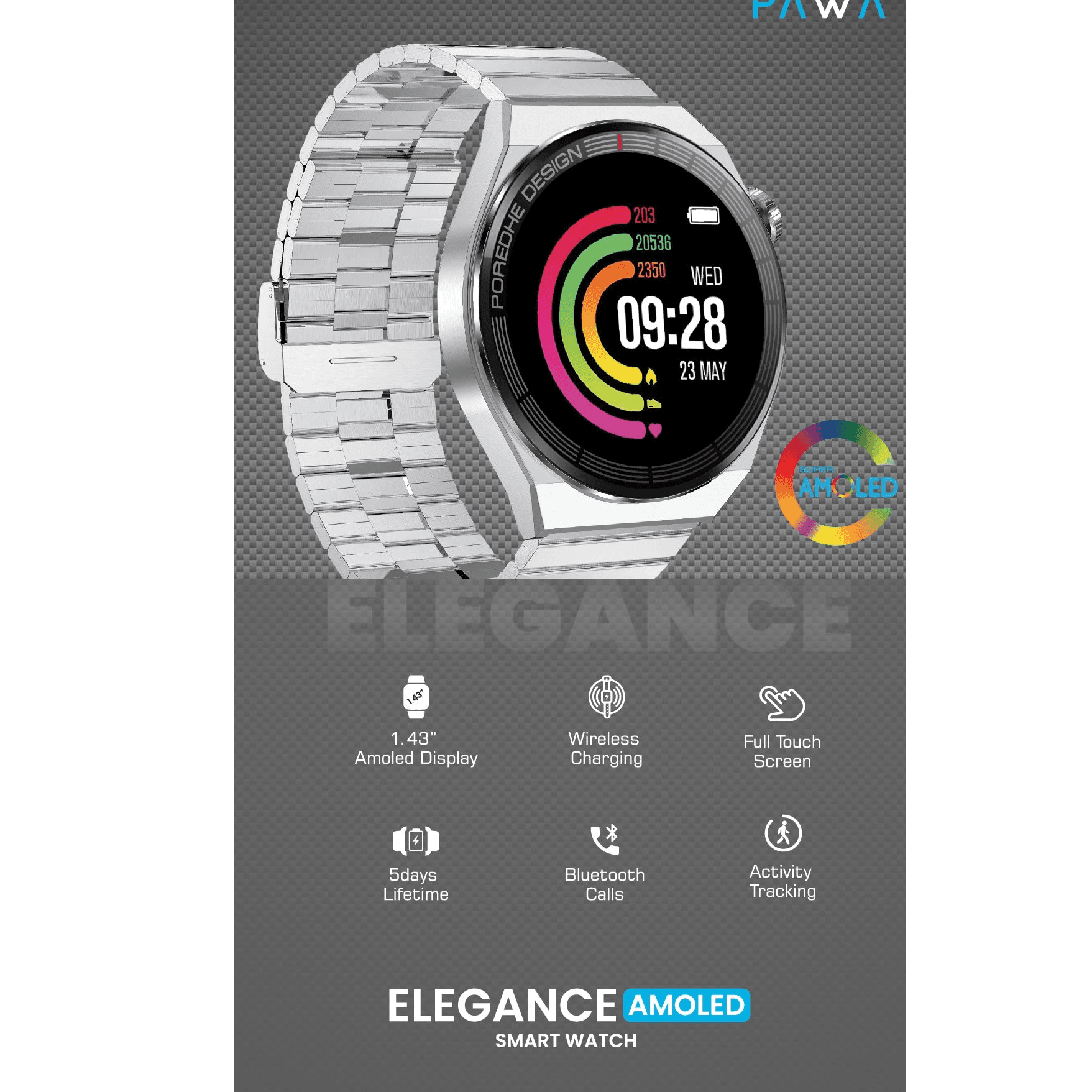 ساعه Pawa Elegance Amoled Smart Watch - Silver