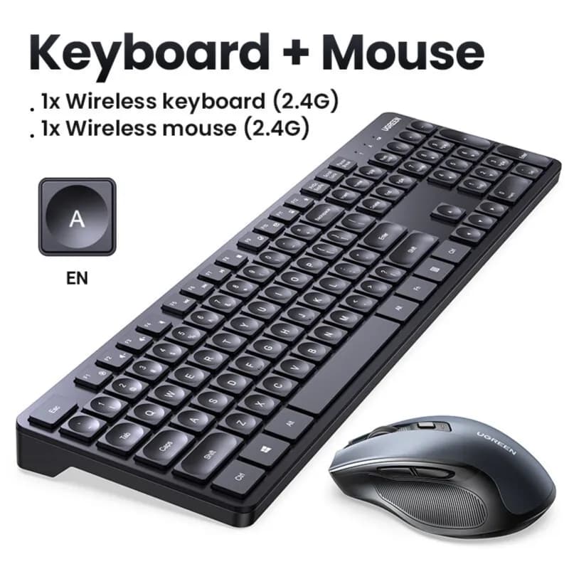 UGREEN Wireless Keyboard and Mouse Combo, 2.4GHz Ergonomic Keyboard Mouse, Compact Silent Cordless Full Size Computer Keyboard, Mouse 5 DPI Levels up to 4000, for Computer, Laptop, PC, Windows, Mac