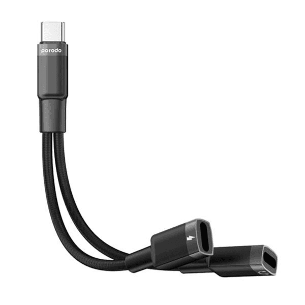 Porodo 2in1 Type-C Connecter To Female Audio-C & Charge Adapter-C (PD-C2CCJHC-BK)