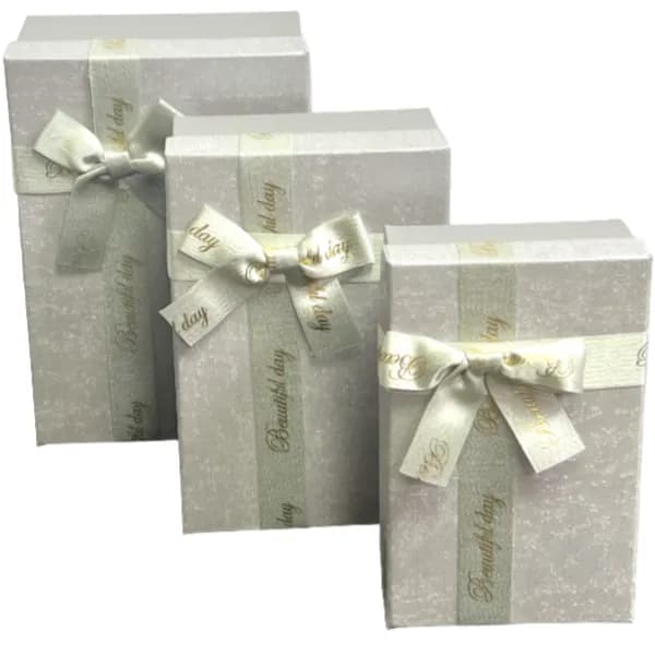 Gift Box 3 pcs Set With Ribbon- Silver Color (GOQL28)