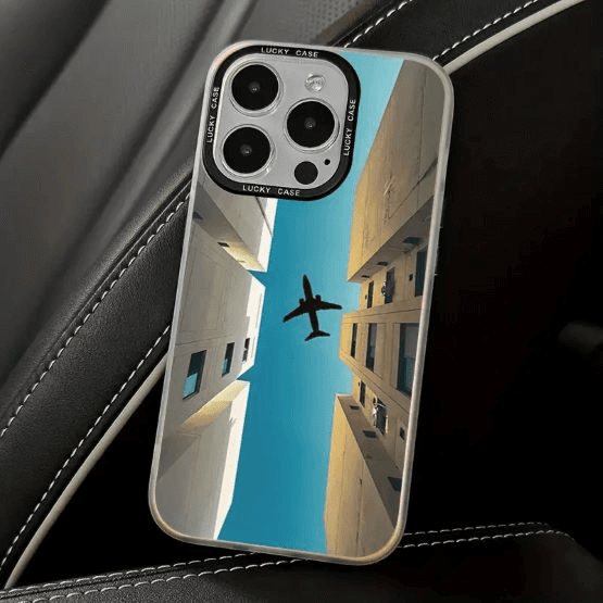 IPhone11 Acrylic Clear Phone Case with Vibrant Airplane and Buildings Print
