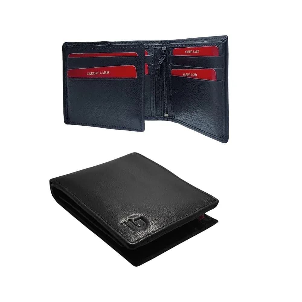 DAMDA Double-Fold Leather Wallet - Black