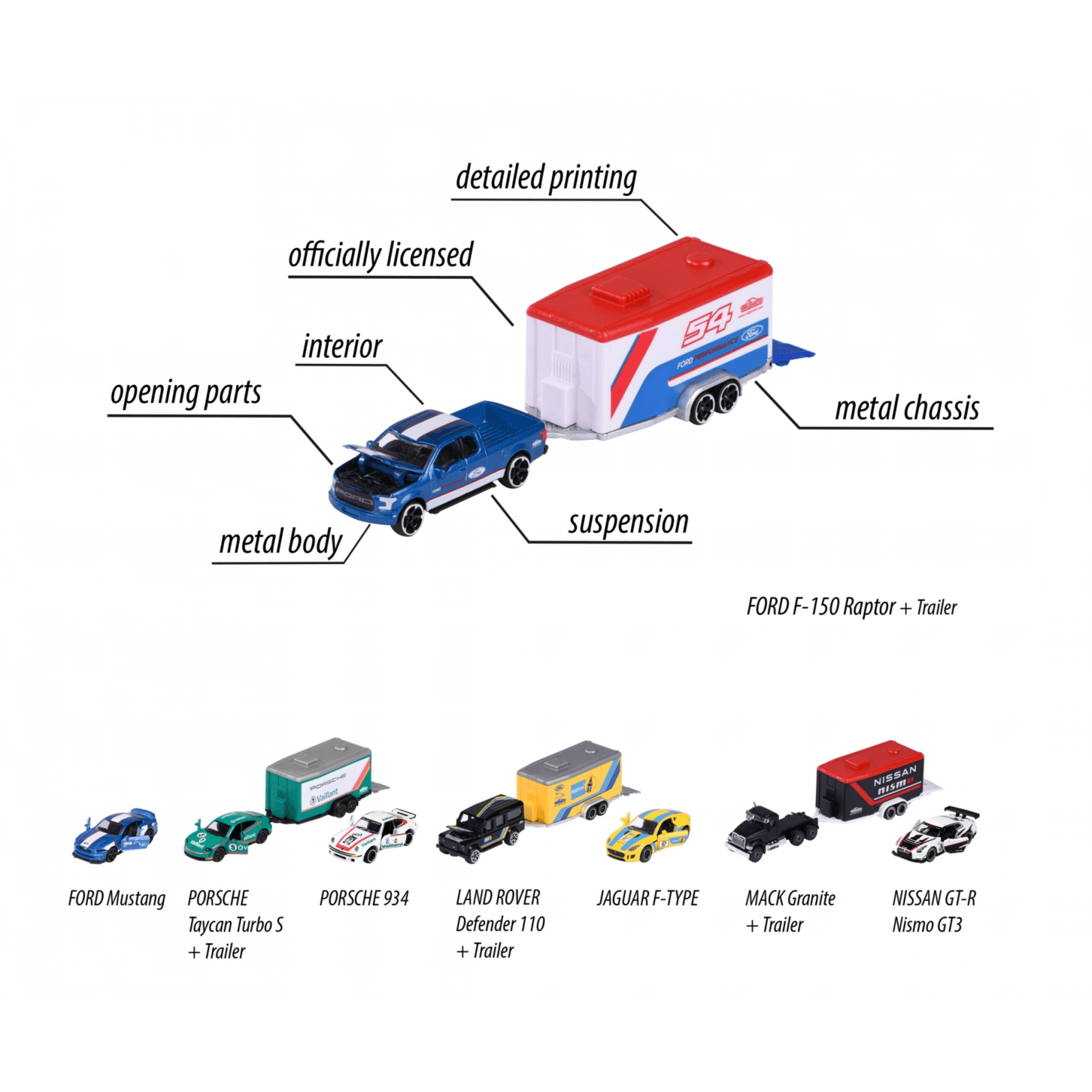 Majorette Die-Cast Racing Car + Trailer - Assortment