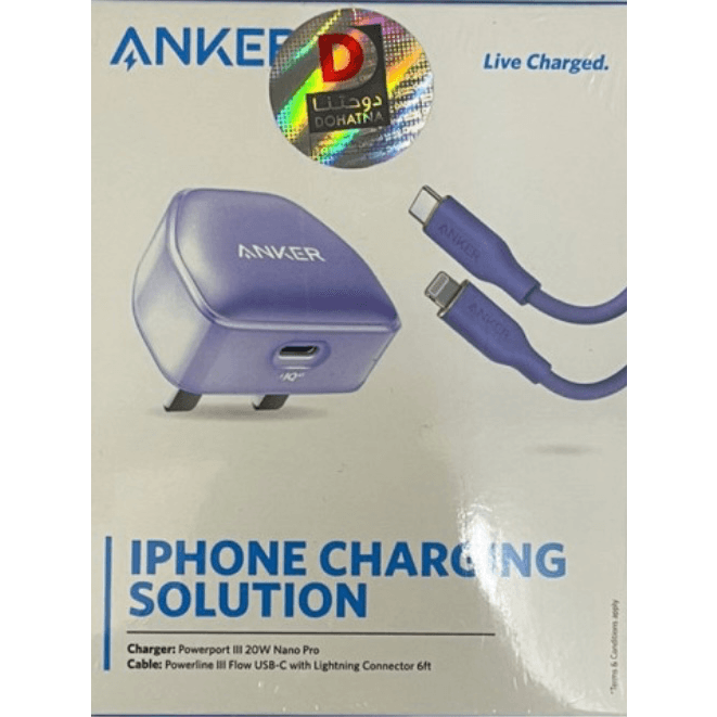 ANKER POWERPORT III 20W NANO PRO A2637 + POWERLINE III FOLW USB-C TO LIGHTNING 6FT-2M