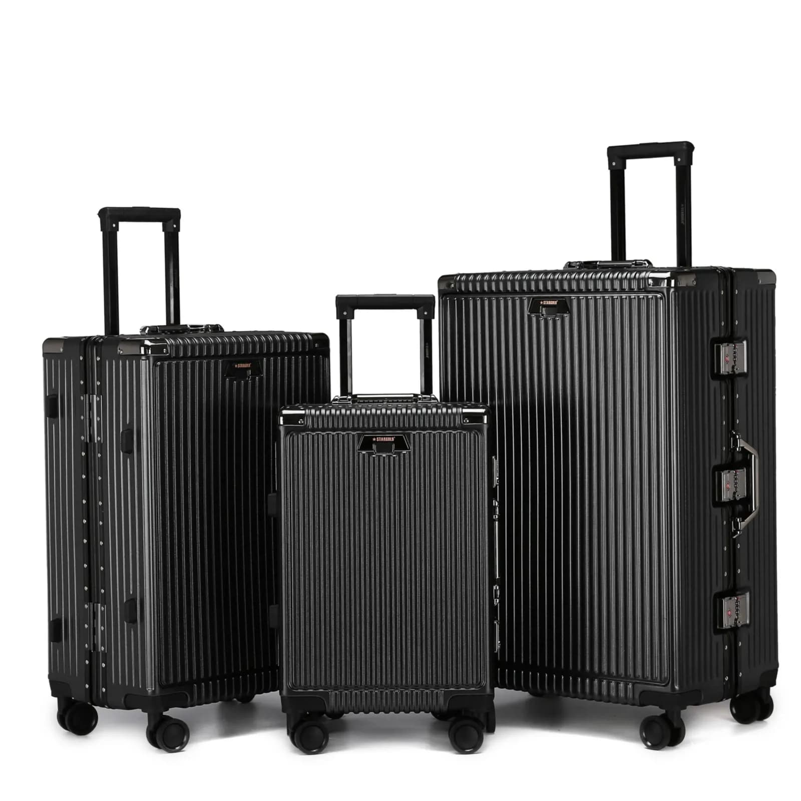 STARGOLD Luggage Bag 3 PCS Set TPC Hardside 360° Rotational Wheels And TPC Lockable Travel Suitcase, SG-PC428-Black