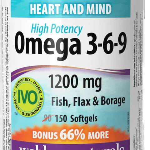 Webber Naturals High Potency Omega 3 6 9 1200 Mg Softgels 150 Pieces