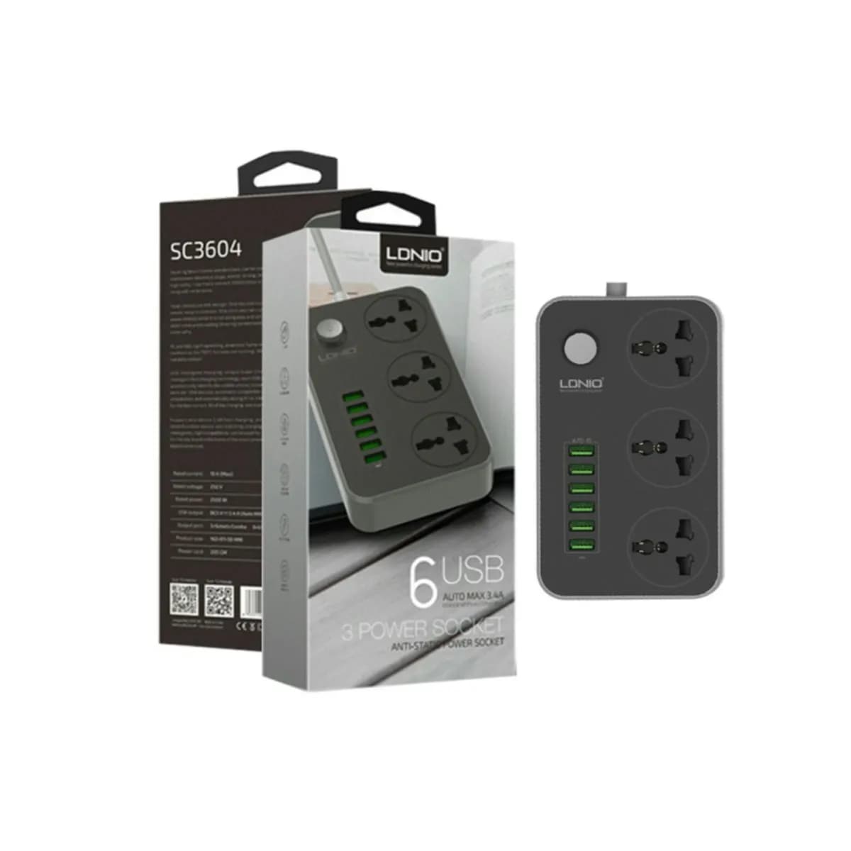 LDNIO SC3604 3.4A Power Socket with 3 AC + 6 USB  MULTI PLUG Charger Adapter