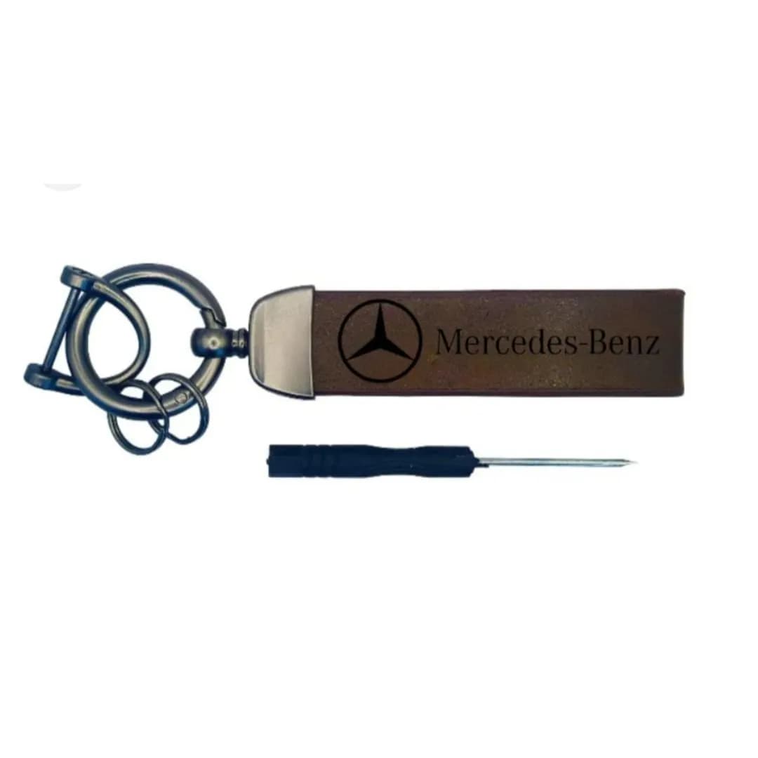 Leather keychain PRINTED MERCEDES-BENZ LOGO BROWN