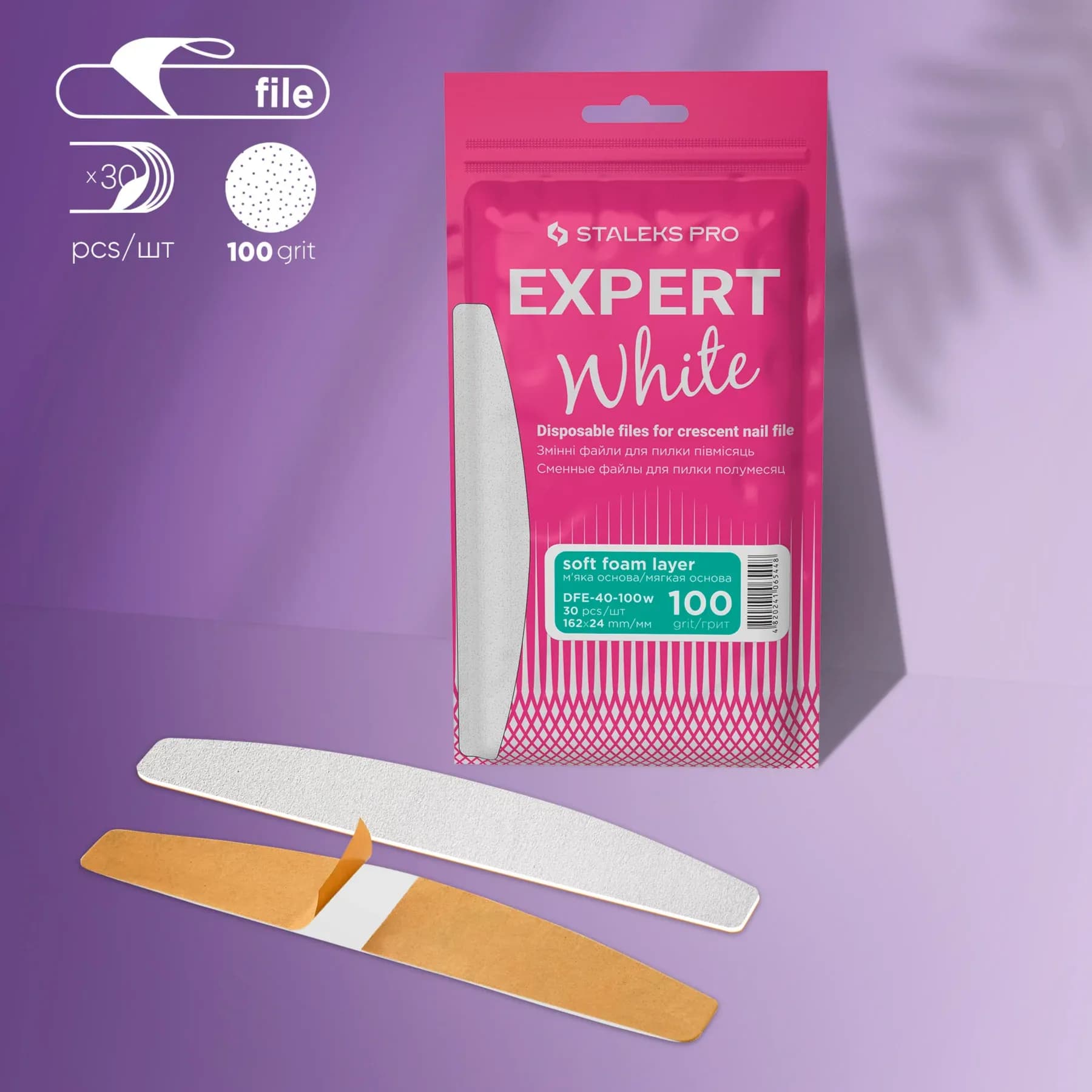 STALEKS EXPERT WHITE DISPOSABLE FILES (FOR CRESCENT NAIL FILE) 100GRIT 30PCS