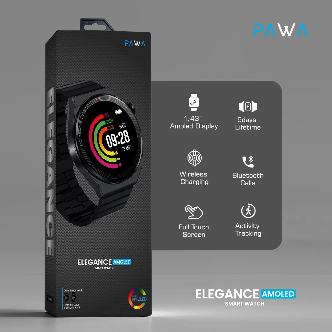 Pawa Elegance Amoled Smart Watch - black