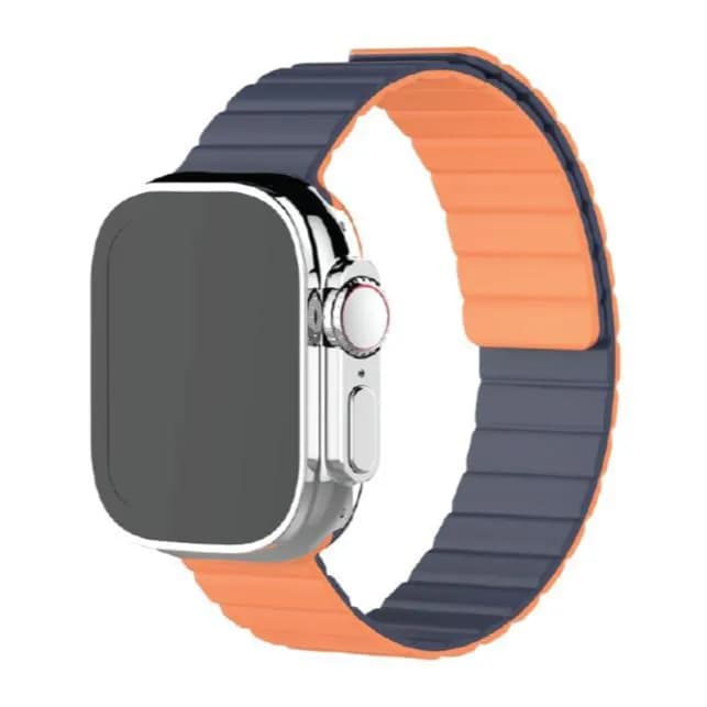 Remson Magnetic Switch- Band Double Side Reversible Silicone Strap for iWatch Series 42-49mm  orange/midnight blue