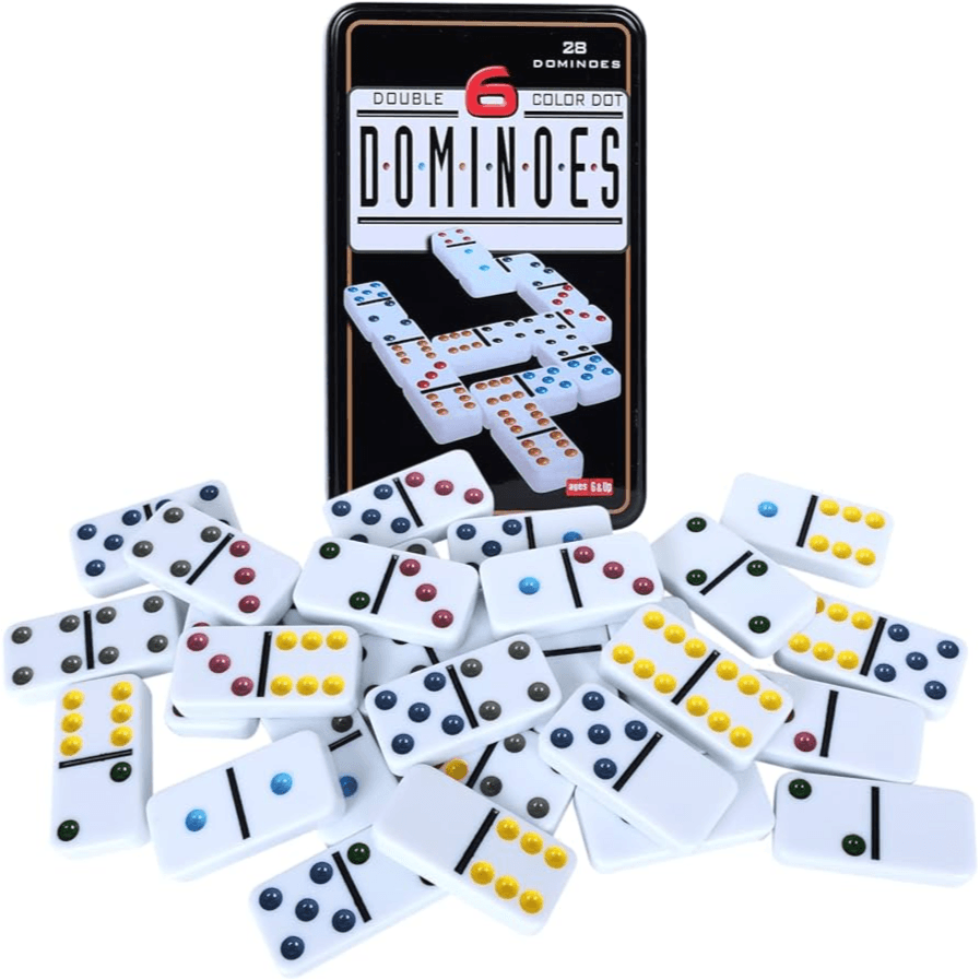 Double Six Color Dot 28 Classic Dominoes Game Set Tin Box