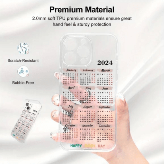 2024 Calendar UV Print Clean Case 2.0mm Thickening IPhone Cover 14 Plus