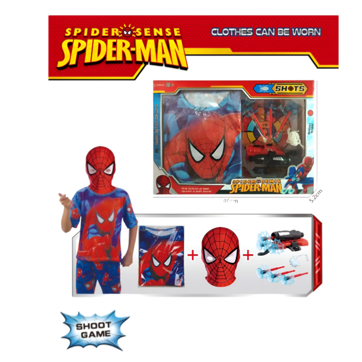 MARVEL SPIDER MAN SHOOTING GAME PLAY SET WITH ROLPLAY COSTUME FOR KIDS  - (PSQL44)