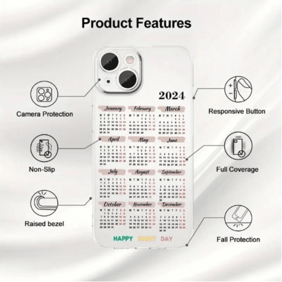 2024 Calendar UV Print Clean Case 2.0mm Thickening IPhone Cover 12  ProMax