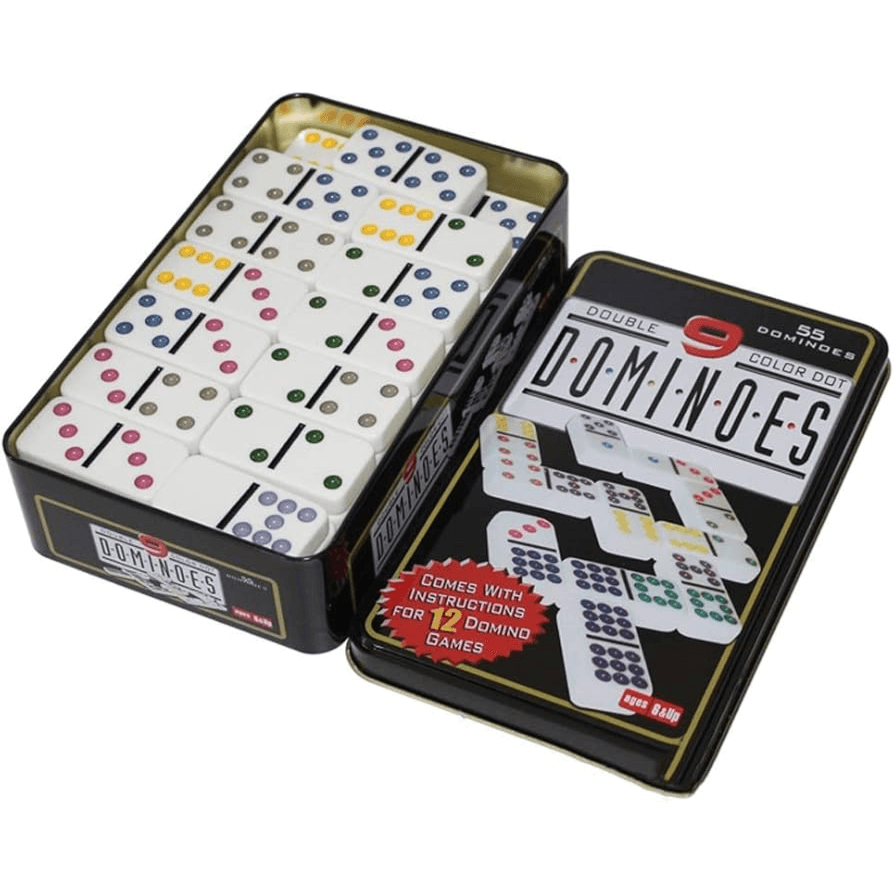 Double Nine Color Dot 55 Classic Dominoes Game Set Tin Box