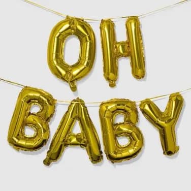 16 Inch Gold Oh Baby Balloon Set With Air Filled