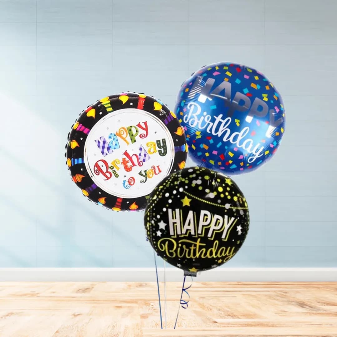 Happy Birthday Foil Balloon - 3Pcs  - Helium Filled 