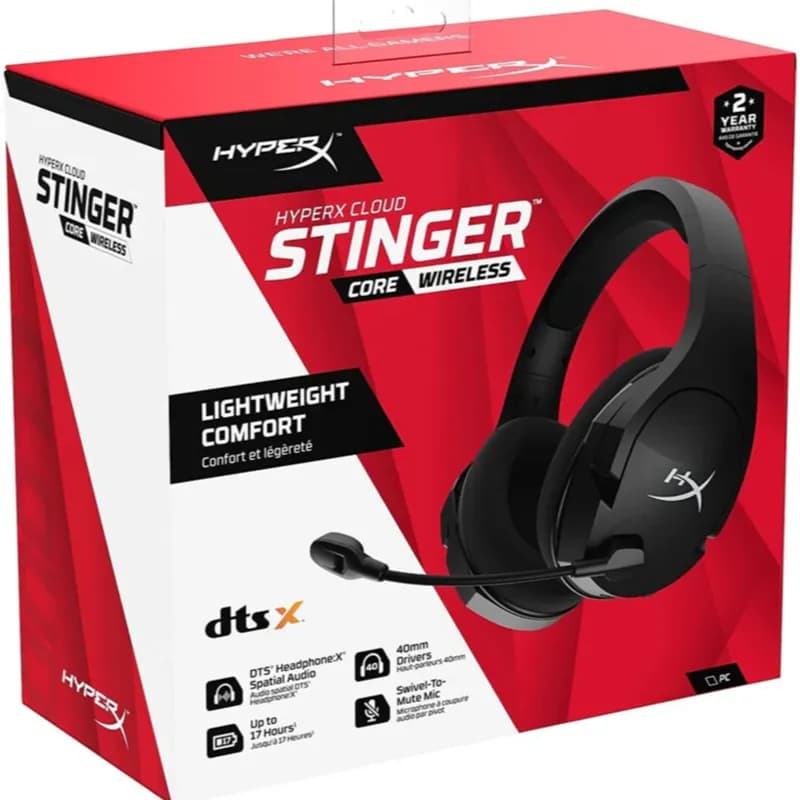 HyperX Cloud Stinger Core – Wireless Lightweight Gaming Headset, DTS Headphone:X spatial audio, Noise Cancelling Microphone, For PC, Black