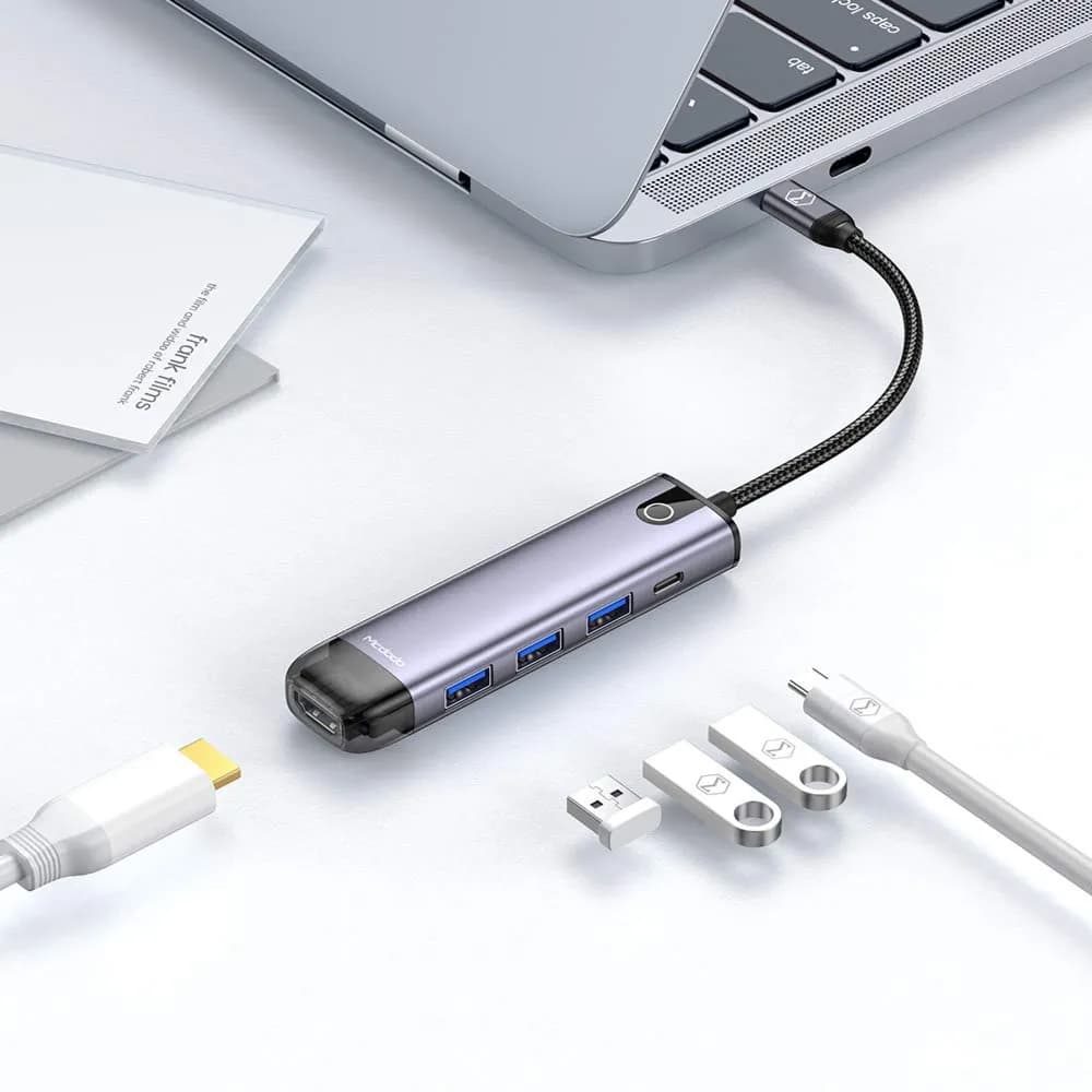 Mcdodo 5 In 1 USB-C Hub With PD 100W / USB3.0 / HDMI 4K / Type C hub With Led ( HU-775 )