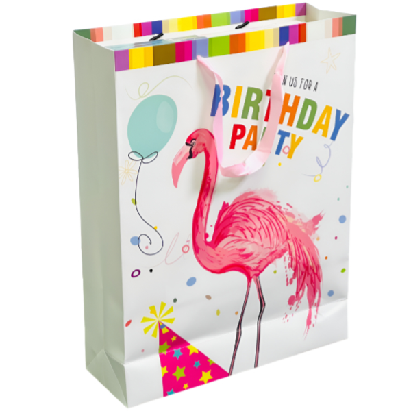 Happy Birthday Printed Flamingo Design Gift Bag-42X32X11 CM (GCRQ226)