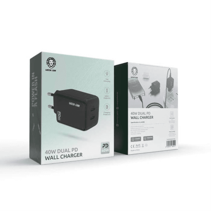 شاحن حائط Green Lion بقدرة 40 وات مزدوج PD مع كابل C إلى C