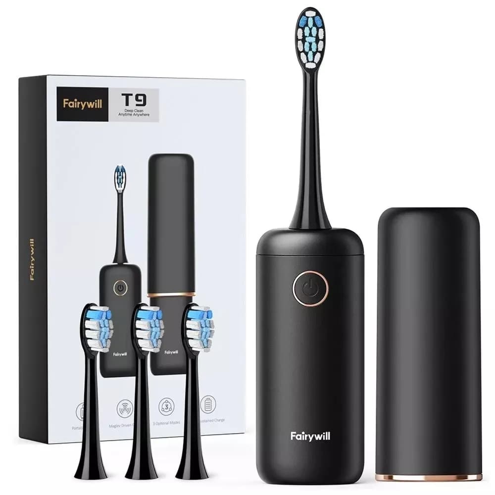 Fairywill Portable Electric Toothbrush with 4 Brush Heads, T9