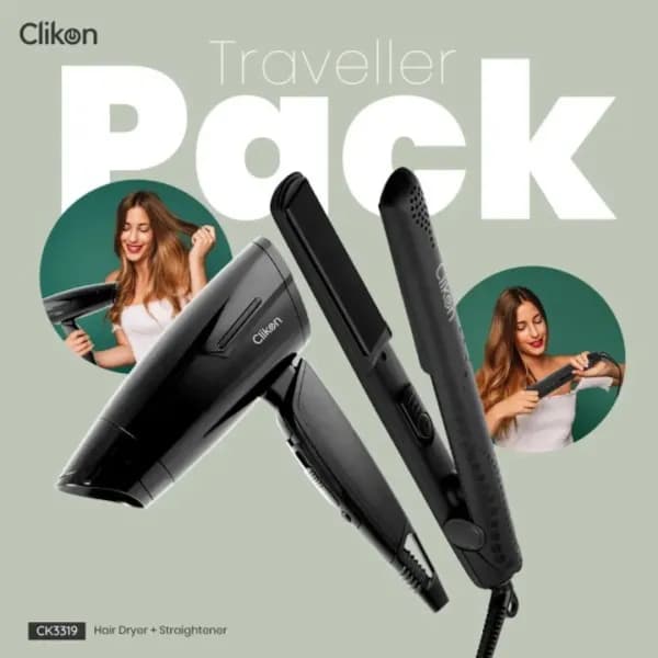 Clikon CK3319 Hair Style Traveller Pack With Hair Dryer + Hair Straightener