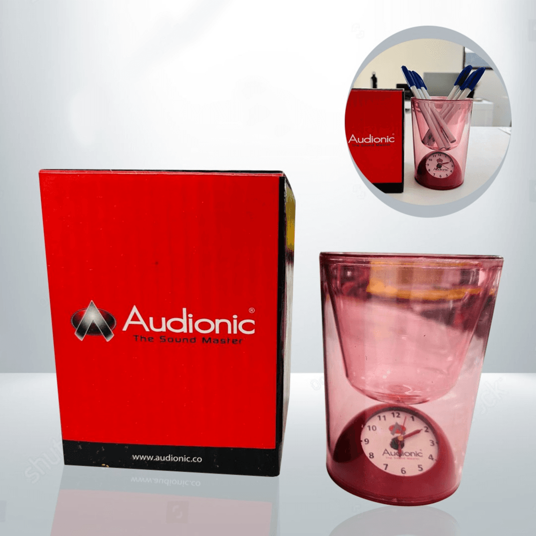 Audionic Pen Holder with Clock Red