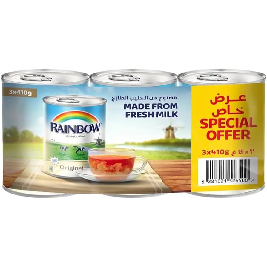 Rainbow Easy Open EvaporatedÂ Fortified Milk, 3x410g