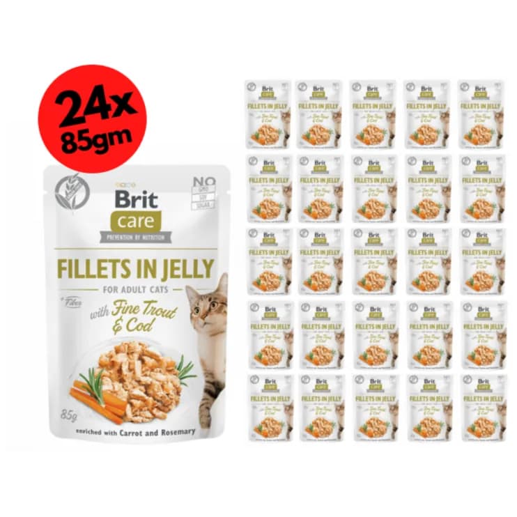 Brit Care Cat Fillets in Jelly with Fine Trout & Cod 24x85g