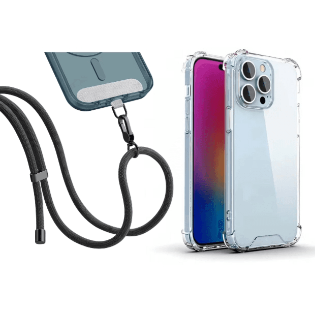Clear iPhone Case with Phone Strap Black