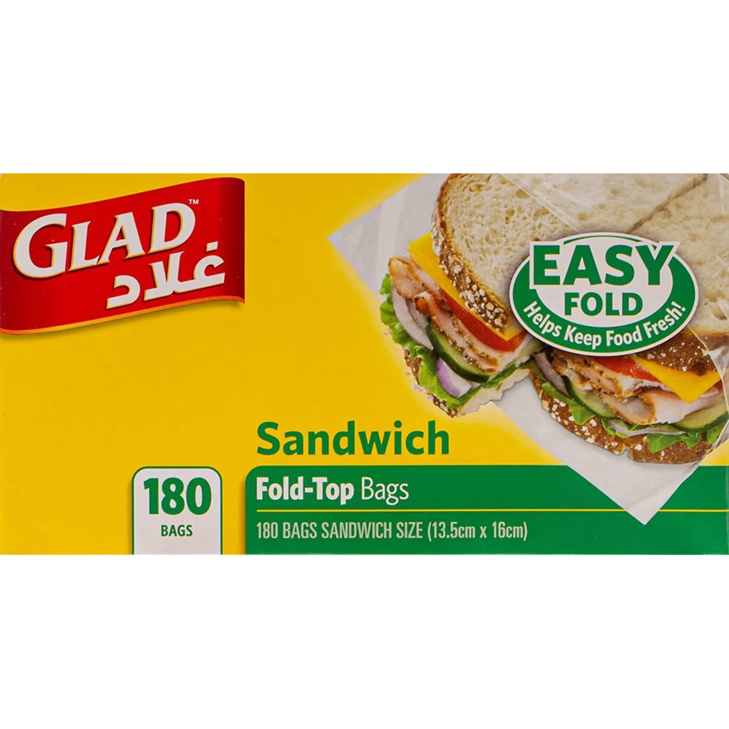 Glad Sandwich Fold Top Bag 180 Bags (13.5x16cm